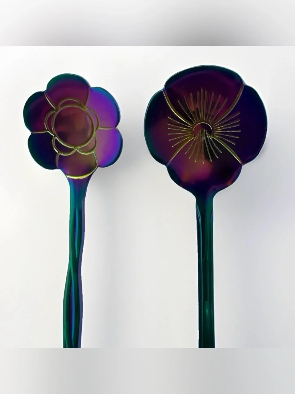 Iridescent Floral Spoon Set - Green/Purple